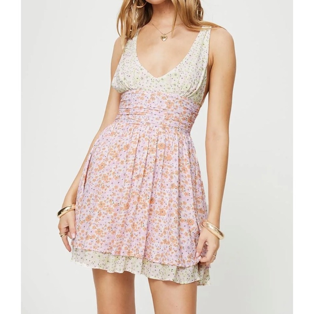 Princess Polly‎ Floral Print Sleeveless Mini Dress Pink Orange Size 4